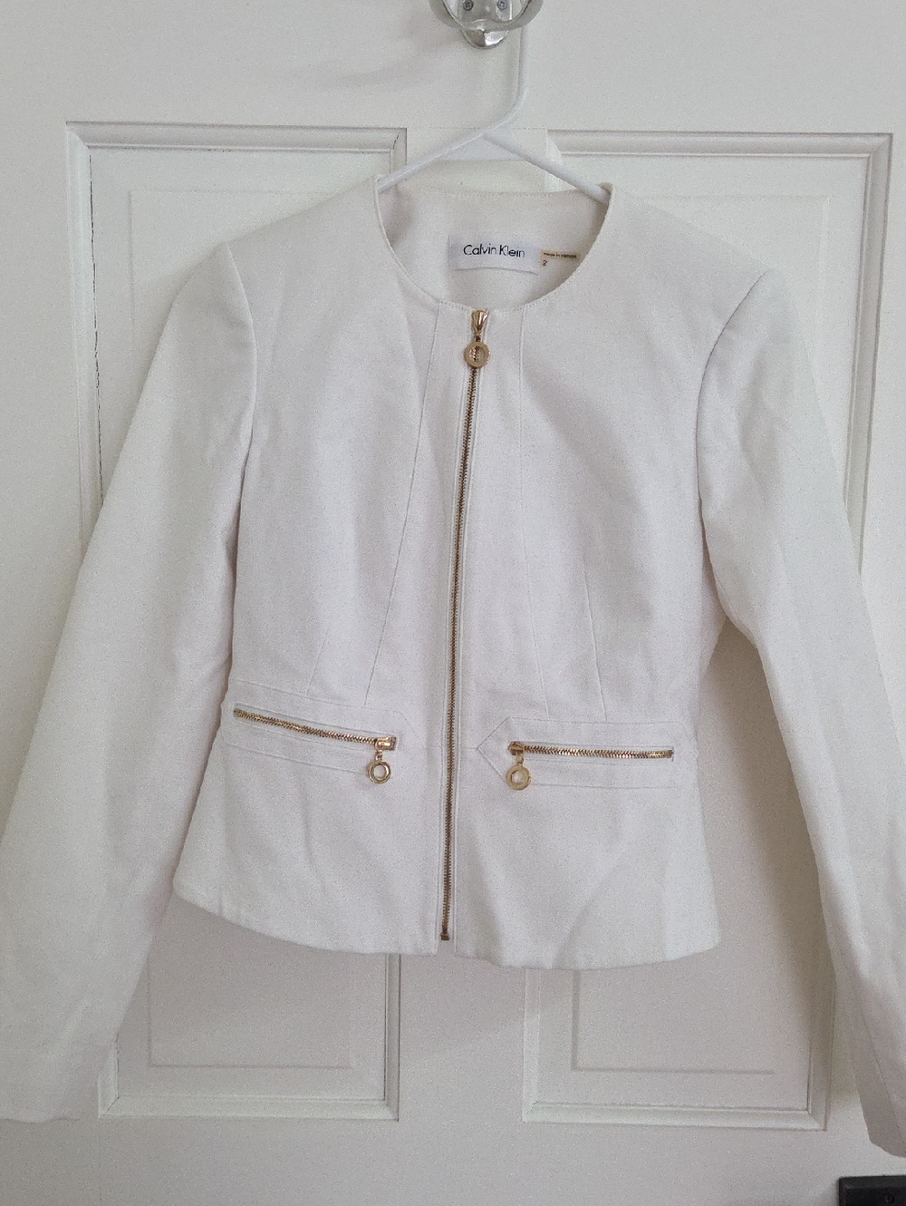 Calvin Klein Women's Cream Zip-Front Jacket